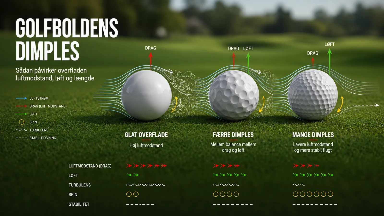 Dimples på en golfbold: hvorfor de findes – og hvor mange