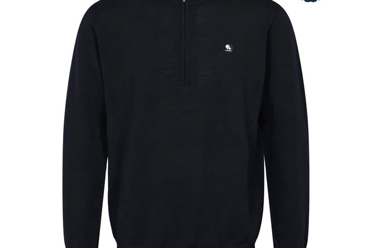 Harris Merino Strik med Krave og Zip i Navy