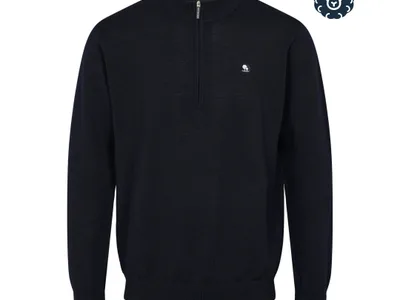 Harris Merino Strik med Krave og Zip i Navy