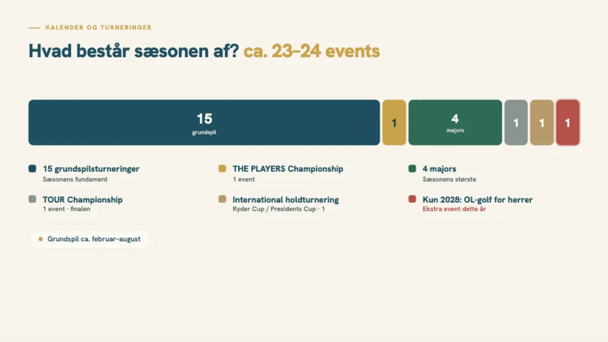 Oversigt over hvad PGA TOUR Championship Series-sæsonen består af: grundspil, majors, THE PLAYERS, TOUR Championship og holdturnering