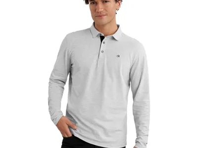 Calvin Klein Golf Polo Bayard, langærmet, sølv/lysegrå