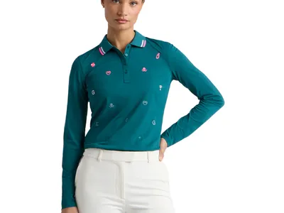 G/FORE Polo Icon broderet Tech Pique, langærmet, mørkegrøn