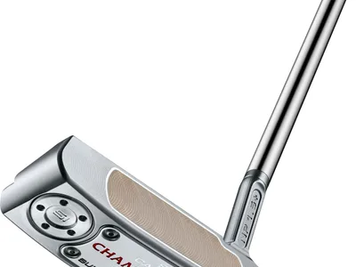 Scotty Cameron Champions Choice Newport 1.5 Plus Button Back (2023) Flow Neck Putter - Chrome - Højre - Str. 34" - Scotty Cameron Pistolini Plus Standard Sort/Hvid/Blå